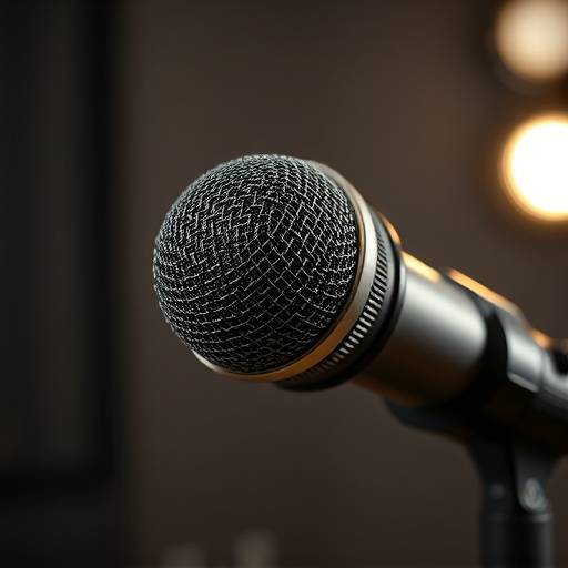 A close-up of a professional microphone used for voice-over recordings.