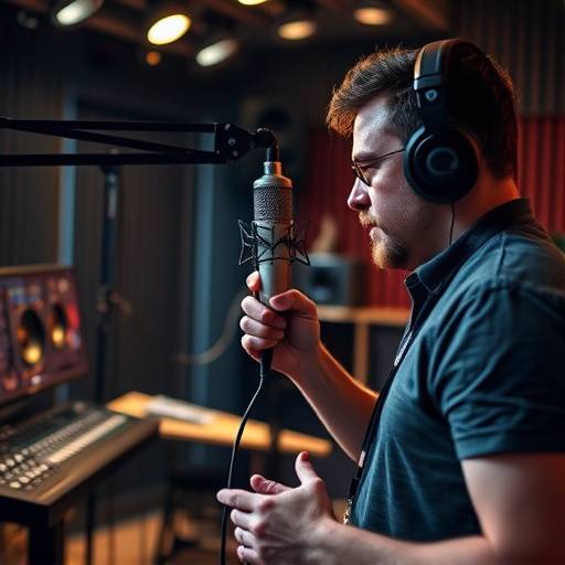 A recording session in progress at Aurora Sound Studios with an engineer adjusting microphone levels.
